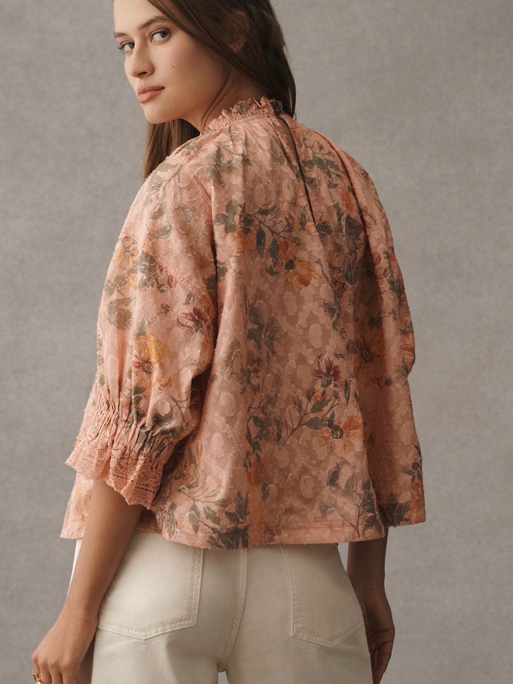 Pilcro Dusty Rose Floral Puff Sleeve Blouse - Picture 2 of 7